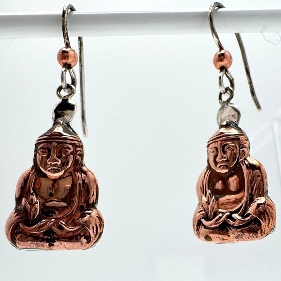 Moosepablos Handcrafted Sterling & Copper Buddha Earrings Signed - Picture 2 of 6